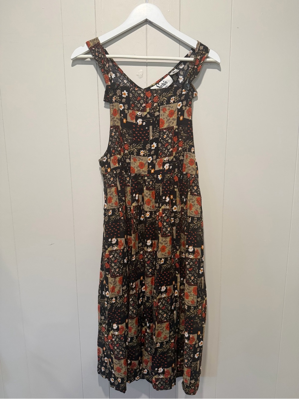 Patchwork Floral Maxi Dress in Black & Rust